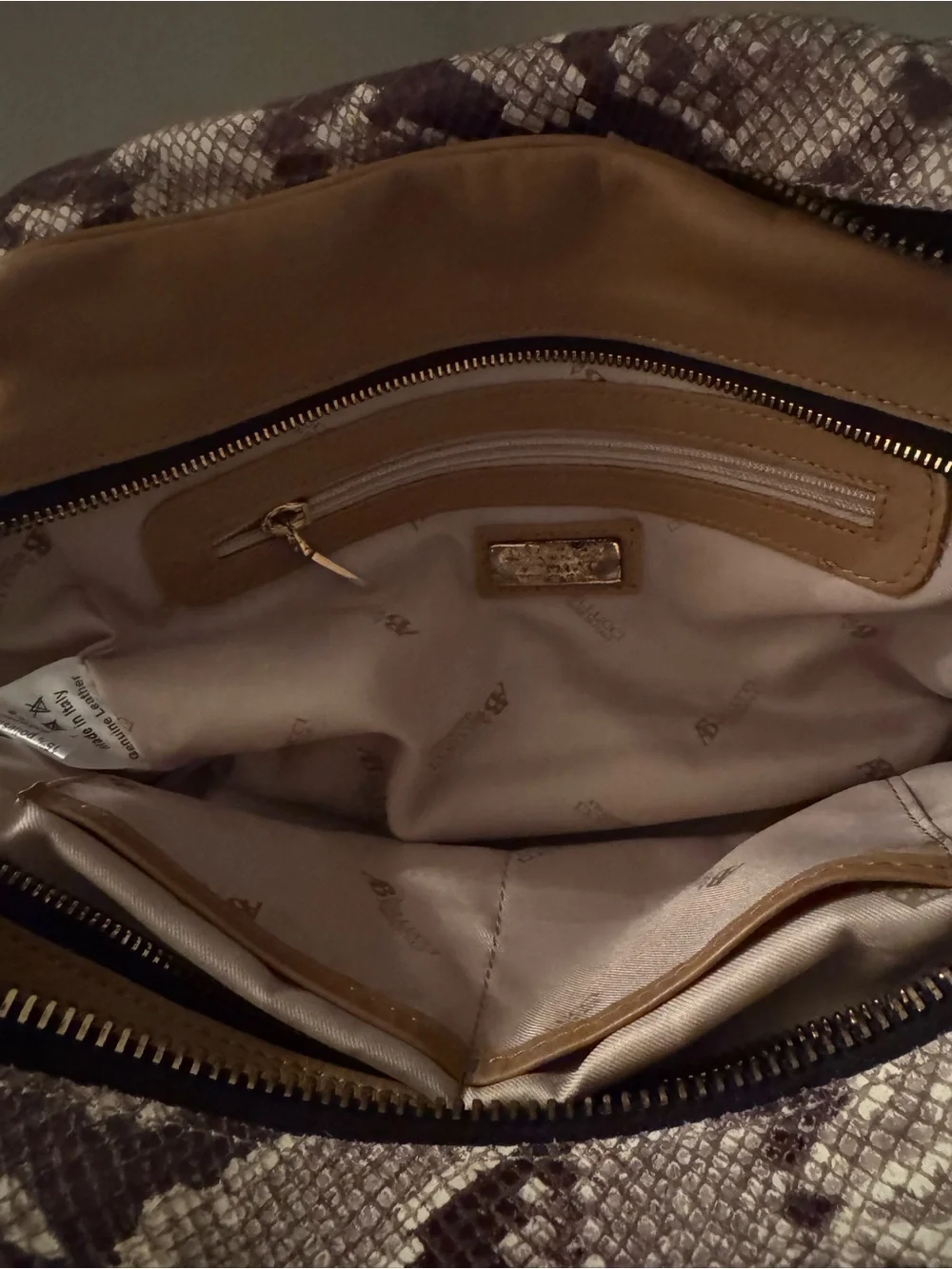 A. Bellucci Python-Pattern Satchel Handbag in Gray and Cream
